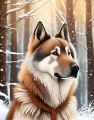 Wolf dog in snowy forest