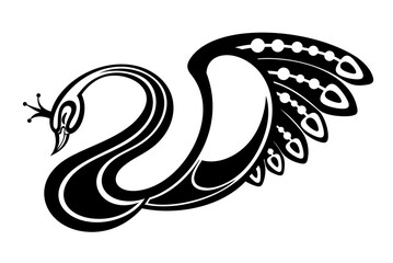 Fototapeta premium Black silhouette swan largest flying bird. Animal design flat vector illustration isolated on white background