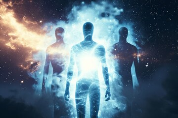Silhouette of human astral human body concept image for near death experience, spirituality, and meditation - AI Generated - obrazy, fototapety, plakaty