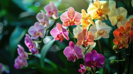exotic orchids in various colors, creating an elegant and tropical atmosphere generative ai