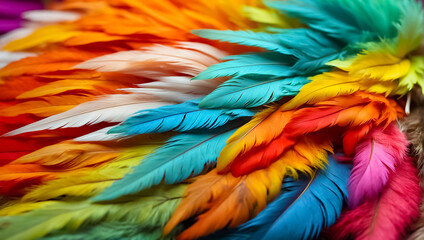 Multicolored feathers closeup background vibrant