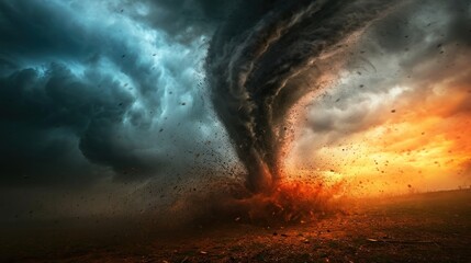 Dramatic storm tornado vortex, powerful and dynamic forces of nature in a cyclone outdoor setting. - obrazy, fototapety, plakaty