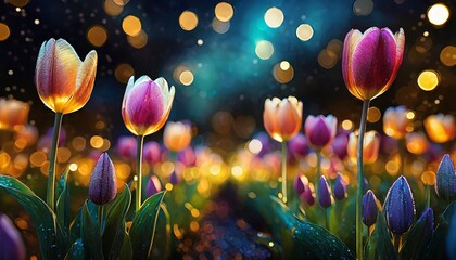 closeup on tulip flower with bokeh background