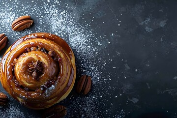 Freshly baked sweet roll with rich glaze and sweet aroma