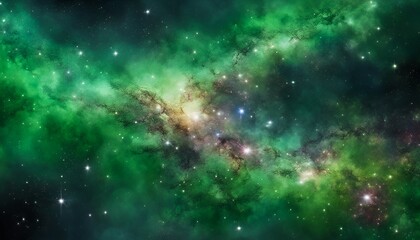 Green Galaxy Outerspace Clouds and Stars. Abstract Space Background
