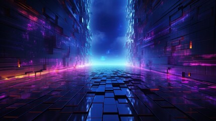 Information flow in Cyberpunk Style World Abstract Background - obrazy, fototapety, plakaty