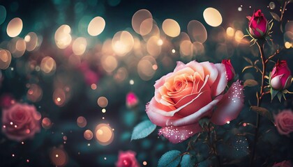 closeup on rose flower with bokeh background - obrazy, fototapety, plakaty
