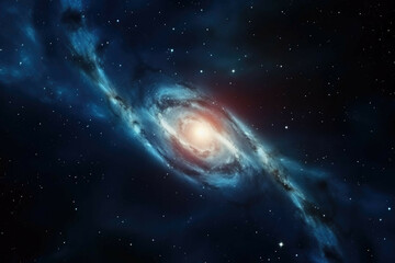 A shot of a distant galaxy, with its spiral arms and stars visible against the dark background of space