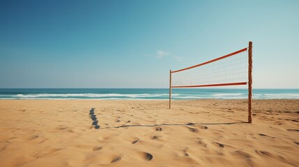 Sunny outdoor recreation area with volleyball net and sand court ready for play