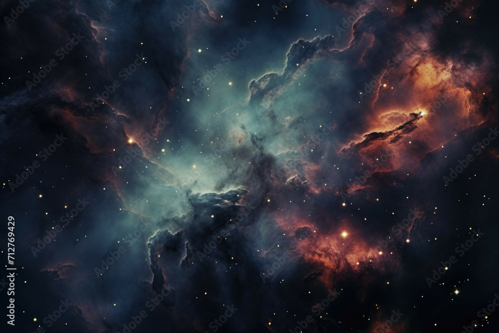 Wall mural a closeup shot of a mysterious, glowing and colourful nebula in space