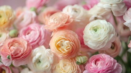 Obraz na płótnie Canvas pastel-colored ranunculus flowers, creating a soft and romantic setting generative ai