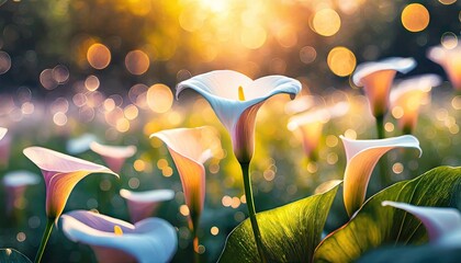 closeup on calla lily flower with bokeh background - obrazy, fototapety, plakaty
