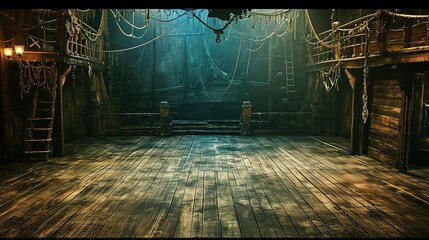Fototapeta premium empty pirate ship deck background for theater stage scene