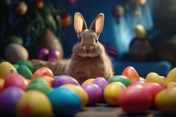 Fototapeta na wymiar Easter Bunny with colorful easter eggs