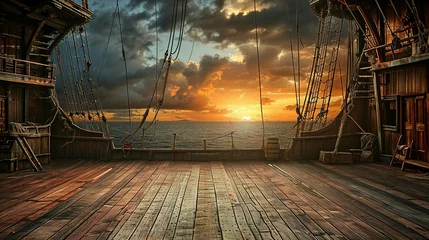 Fotobehang empty pirate ship deck background for theater stage scene © Jennifer