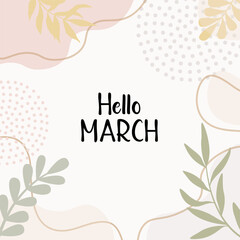 Hello March vector. Welcome march. March with spring flower vector. - obrazy, fototapety, plakaty