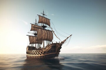 Fototapeta premium 3D-rendered pirate ship sailing across the sea. Generative AI