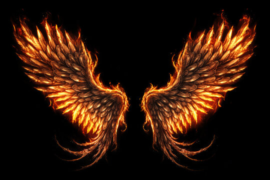 Wings in Flame on Black Background