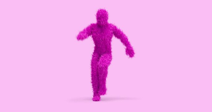 Happy 3D Character Covered With Fur Dancing On Empty Background. Loopable With Luma Channel. Dance And Entertainment Related 3D Abstract Animation.