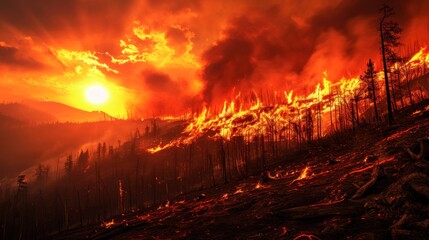 Impact of wildfires, underscoring the concepts of global warming and climate change. 