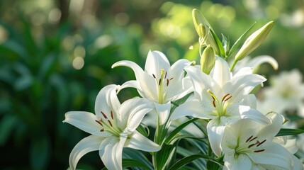 Fototapeta premium white lilies in a garden, creating an elegant and serene natural setting generative ai