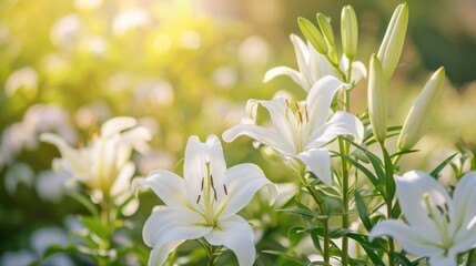 Fototapeta na wymiar white lilies in a garden, creating an elegant and serene natural setting generative ai