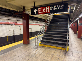 Stairs to exit subway in New york city - 712773470