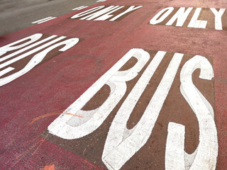 Bus only lane letters on a red background - 712774273