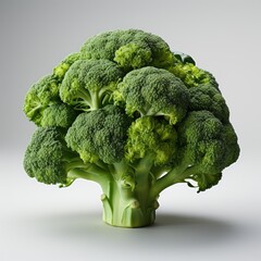 Broccoli cabbage isolated on white background minimalism. Broccoli looks like a tree. Broccoli tree realistic 3D illustration. Healthy fresh green vegetables.