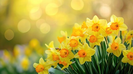 daffodils, creating a cheerful and sunny floral background generative ai
