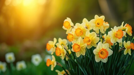 daffodils, creating a cheerful and sunny floral background generative ai