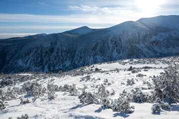 Winter view of Rila mountain near Musala peak, Bulgaria