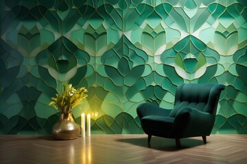 Green pattern with tile bolder, soft and bold jewel tone color 