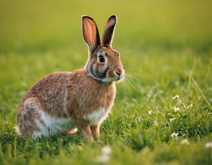 Rabbit in Field. Fresh, Springtime Image