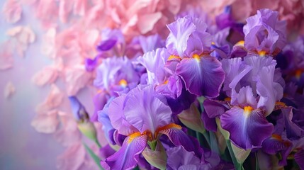 iris flowers, forming a sophisticated and regal floral background generative ai