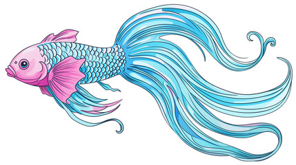 The Siamese fish water color, cartoon, hand drawing, animation 3D, vibrant, minimalist style. ai generated.