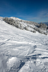 Winter view of Rila mountain near Musala peak, Bulgaria