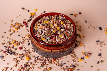 Assorted bird seed mix, feed for racing pigeons