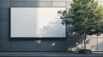 Fototapeta premium Large blank billboard advertisement mockup on modern building exterior.