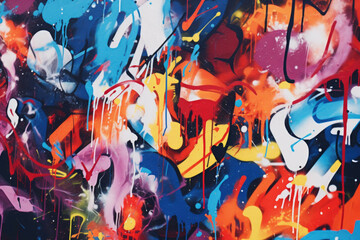 A close-up of a colorful, graffiti-covered wall