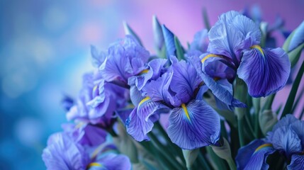iris flowers, forming a sophisticated and regal floral background generative ai