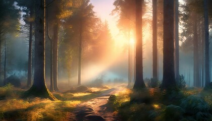 illustration of forest at the morning