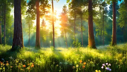 illustration of forest at the morning