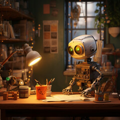 Fototapeta premium living room interior with a robot