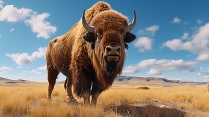 Majestic Bison Grazing Peacefully on the Vast Prairie Landscape - AI-Generative