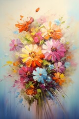 Fototapeta na wymiar Expressive painting of a vibrant bouquet on a light canvas