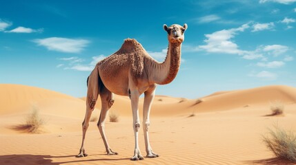Spectacular Desert Landscape with Camel Caravan Trekking Across Endless Sands - AI-Generative