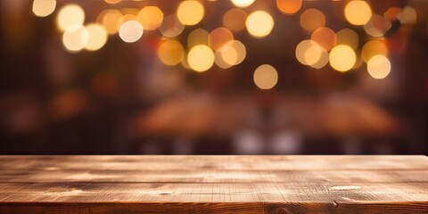 Blurred background of a wooden table from a close range
