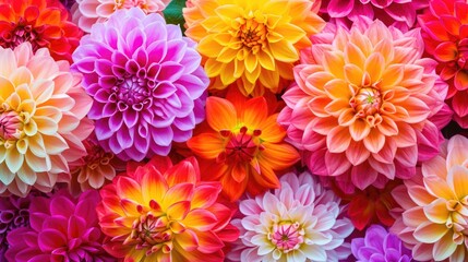 vibrant dahlia flowers, forming a bold and colorful floral background generative ai - obrazy, fototapety, plakaty