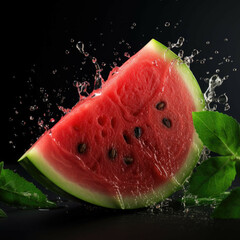A juicy, ripe, and freshly cut watermelon with a sprinkle of mint leaves